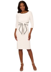 Adrianna Papell Women's Tipped Tie-Front 3/4-Sleeve Dress - Navy Sateen/Ivory