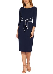 Adrianna Papell Women's Tipped Tie-Front 3/4-Sleeve Dress - Navy Sateen/Ivory
