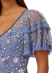 Adrianna Papell Women's V-Neck Beaded Midi Dress - French Blue