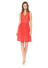 Adrianna Papell Women's V-Neck Fit and Flare Lace