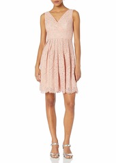 Adrianna Papell Women's V-Neck Fit N FLR with Organza Insert Dress