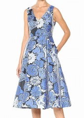 Adrianna Papell Women's V Neck Floral Jacquard Fit and Flare Dress