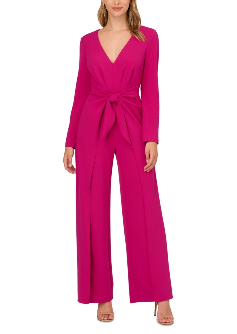 Adrianna Papell Women's V-Neck Tie-Front Crepe Jumpsuit - Hot Orchid