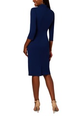 Adrianna Papell Women's V-Neck Tie-Waist 3/4-Sleeve Sheath Dress - Navy Satn