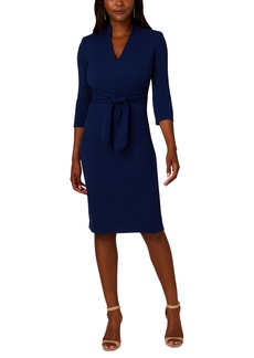 Adrianna Papell Women's V-Neck Tie-Waist 3/4-Sleeve Sheath Dress - Navy Satn