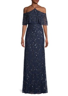 Adrianna Papell Beaded Embellished Off The Shoulder Gown