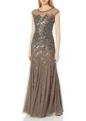 Adrianna Papell Cap Sleeve Illusion Neck Gown