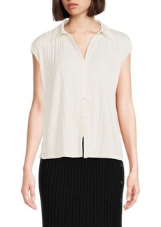 Adrianna Papell Crinkle Boxy Collared Top