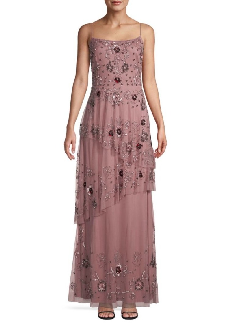 14W 14 $369 NWT Adrianna Papell Embellished Mesh Gown Pearl Bronze 2 8 