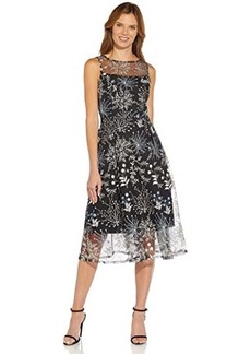 Adrianna Papell Embroidered Midi Fit-and-Flare Cocktail Dress