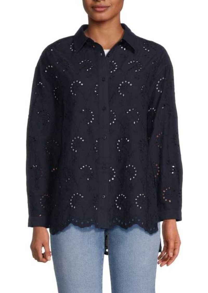 Adrianna Papell Eyelet Button Down Shirt