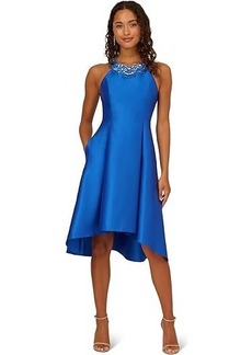 Adrianna Papell Fit And Flare Stretch Mikado Party Dress with Beaded Neckline