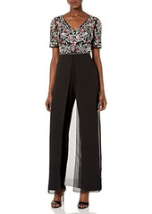 Adrianna Papell Women's Floral Embellished Jumpsuit with Sheer Skirt