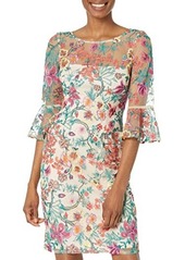 Adrianna Papell Floral Embroidered Sheath Dress with Bell Sleeves