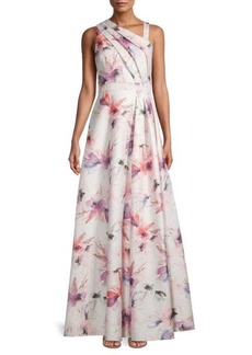 Adrianna Papell Floral Pleated Gown