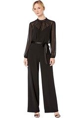 Adrianna Papell Knit Crepe and Chiffon Jumpsuit