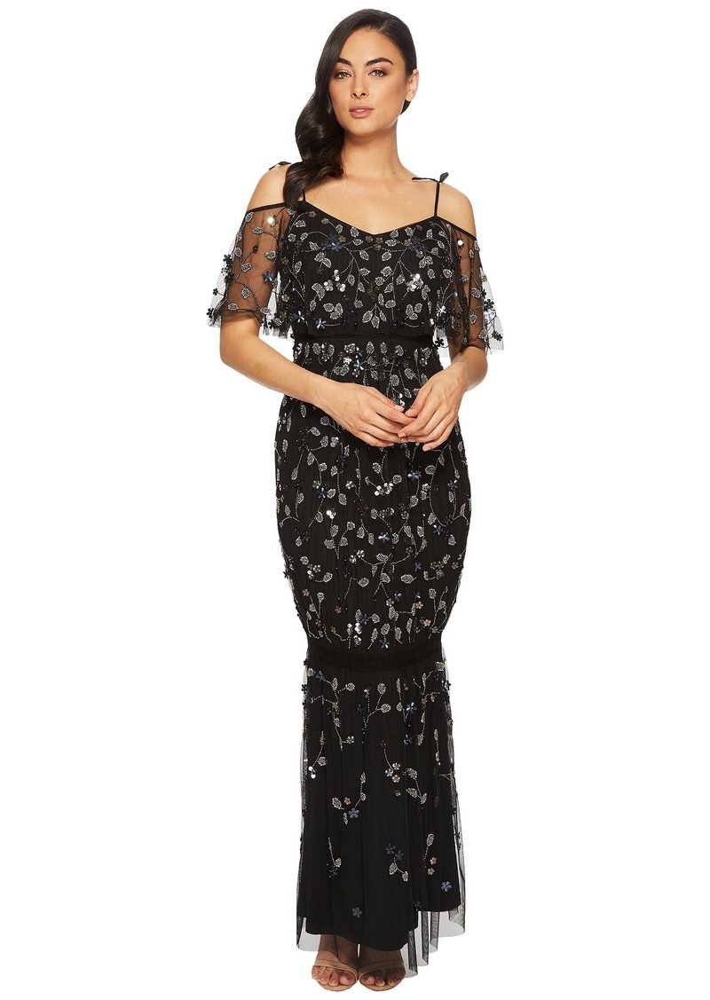 adrianna papell boho beaded mesh gown