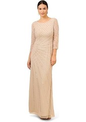 Adrianna Papell Long Sleeve Beaded Long Gown with Starburst Bead Pattern