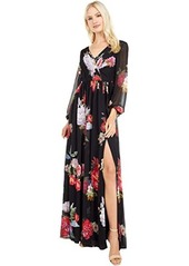 Adrianna Papell Long Sleeve Chiffon Shirred Gown
