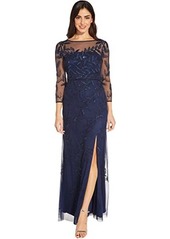 Adrianna Papell Long Sleeve Fully Beaded Mob Column Gown
