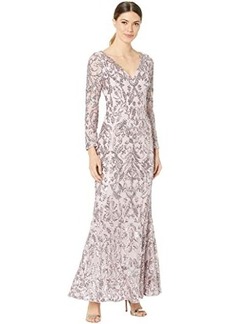 Adrianna Papell Long Sleeve Stretch Sequin Mermaid Gown
