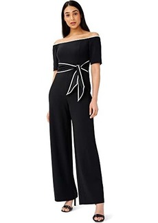 Adrianna Papell Off-the-Shoulder Knit Crepe Tie Waist Jumpsuit