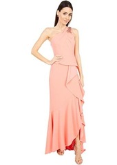 Adrianna Papell One Shoulder Pleated Crepe Gown with Beading