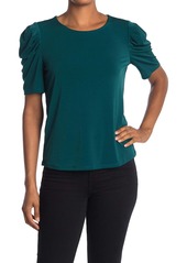 Adrianna Papell Pleat Sleeve Solid Knit Moss Crepe Top