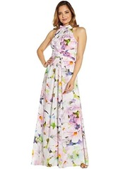 Adrianna Papell Printed Chiffon Floral Halter Maxi Gown