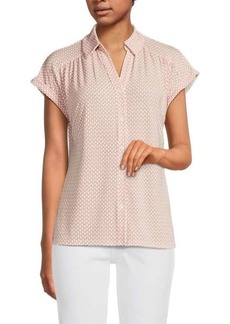 Adrianna Papell Printed Short Sleeve Button Down Shirt
