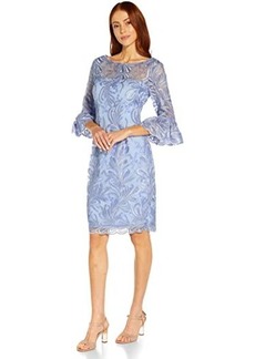Adrianna Papell Ribbon Embroidered Bell Sleeve Sheath Dress