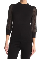 Adrianna Papell Ruffle Neck Lace Sleeve Sweater