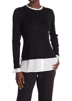 Adrianna Papell Ruffle Neck Twofer Sweater in Black/ivory at Nordstrom Rack