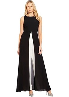 Adrianna Papell Sleeveless Stretch Crepe Jumpsuit with Chiffon Overlay