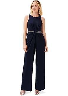 Adrianna Papell Sleeveless Stretch Crepe Jumpsuit with Crystal Waist Detail