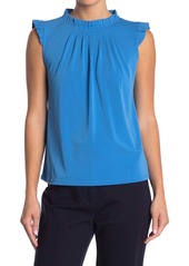 Adrianna Papell Solid Moss Crepe Pleated Ruffle Top