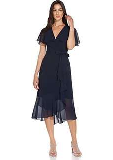 Adrianna Papell Stretch Crepe and Chiffon Flutter Sleeve Midi Dress