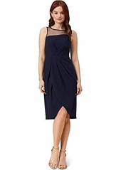 Adrianna Papell Stretch Crepe Draped Cocktail Dress with Illusion Neckline