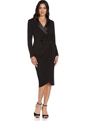 Adrianna Papell Stretch Crepe Tuxedo Faux Wrap Dress with Satin Shawl Collar