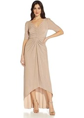 Adrianna Papell Stretch Metallic Knit Long Mob Gown