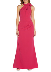 Adrianna Papell Bow Halter Crepe Trumpet Gown in Bright Azalea at Nordstrom