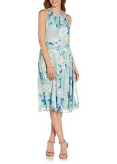 Adrianna Papell Floral Metallic Fil Coupe Chiffon Midi Dress in Mint Multi at Nordstrom