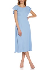 Adrianna Papell Flutter Sleeve Divine Crepe Midi Dress in Icy Topaz at Nordstrom