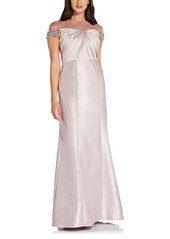 Adrianna Papell Illusion Embellished Mikado Trumpet Gown in Bellini at Nordstrom