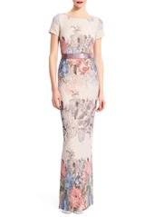 Adrianna Papell Matelasse Floral Jacquard Column Gown in Blush Multi at Nordstrom