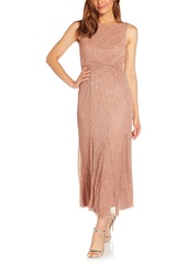 Adrianna Papell Metallic Plisse Cowl Back Dress in Rose Gold at Nordstrom