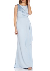 Adrianna Papell Satin Drape Crepe Gown in Clear Water at Nordstrom