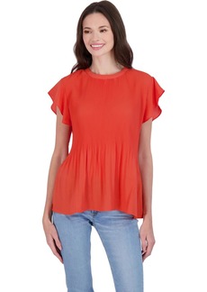Adrianna Papell Womens Scoop Neck Flutter Sleeves Top