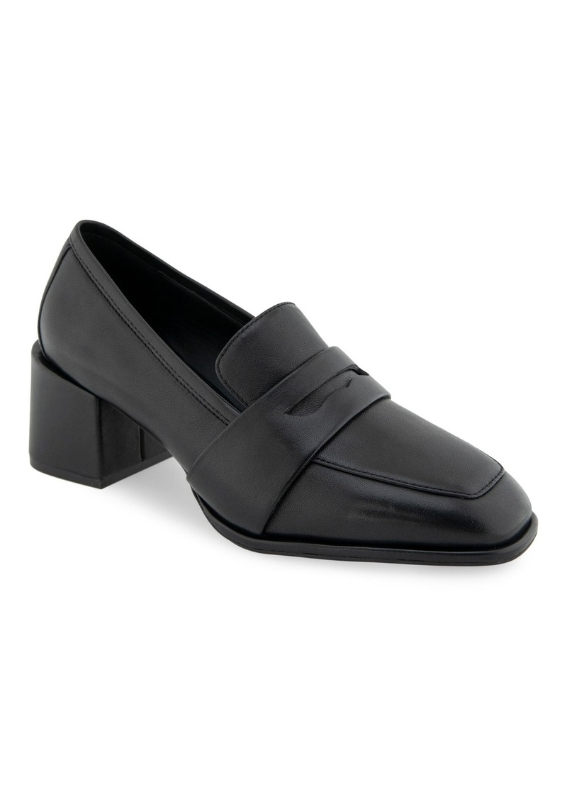 Aerosoles Women's Arnett Block Heel Loafers - Black Smooth Leather