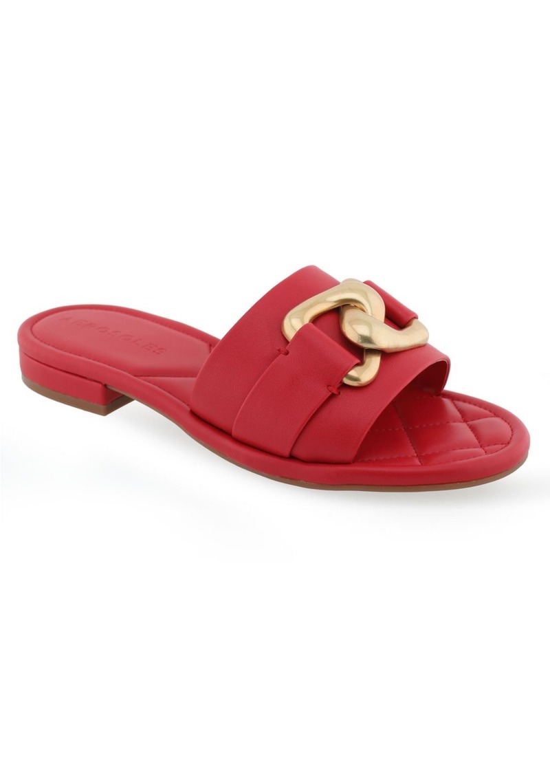 Aerosoles Women's Big Charm Buckle Sandals - Racing Red Polyurethane Leather